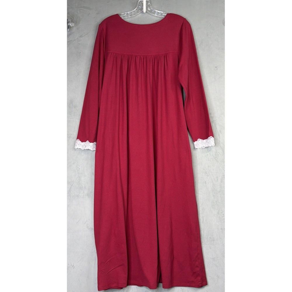 Eileen West Nightgown Womens M Red Lace Trim Long Sleeve Sleep Dress - Picture 2 of 10